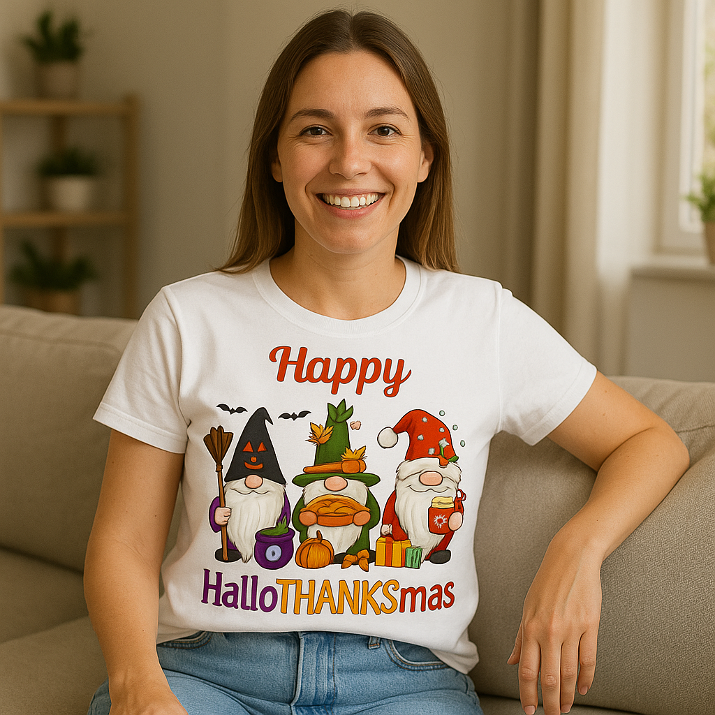 Happy HalloTHANKSmas Gnome Halloween, Thanksgiving, Christmas Shirt