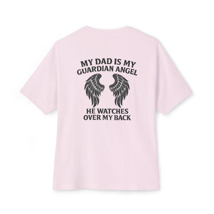 My Dad is My Guardian Angel Oversized Tee - Unisex Black T-Shirt with Wings Design