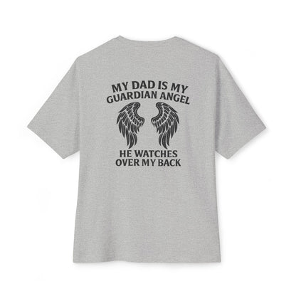 My Dad is My Guardian Angel Oversized Tee - Unisex Black T-Shirt with Wings Design