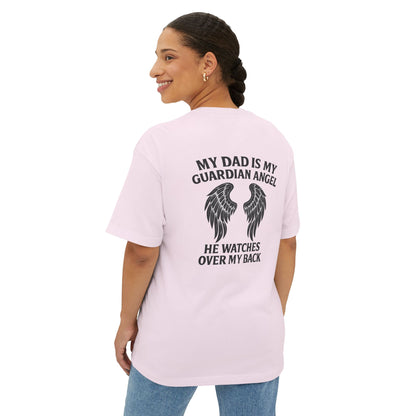 My Dad is My Guardian Angel Oversized Tee - Unisex Black T-Shirt with Wings Design