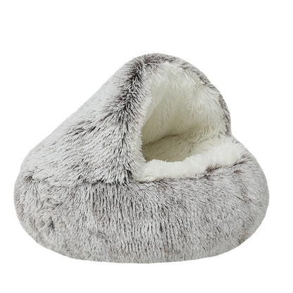 CozyPet Haven Round Fluffy Hooded Pet Bed Cave