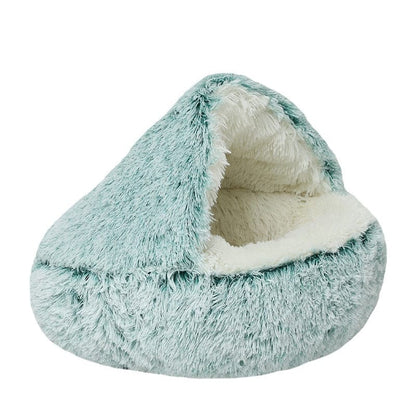 CozyPet Haven Round Fluffy Hooded Pet Bed Cave