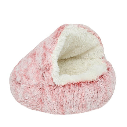 CozyPet Haven Round Fluffy Hooded Pet Bed Cave