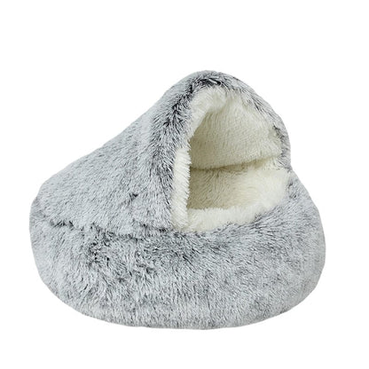 CozyPet Haven Round Fluffy Hooded Pet Bed Cave