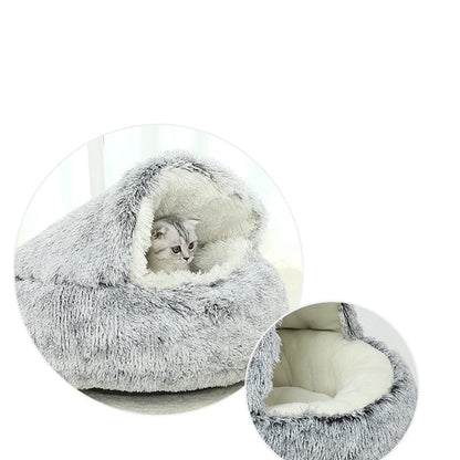 CozyPet Haven Round Fluffy Hooded Pet Bed Cave