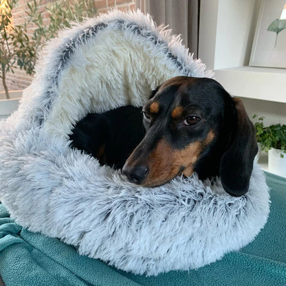 CozyPet Haven Round Fluffy Hooded Pet Bed Cave